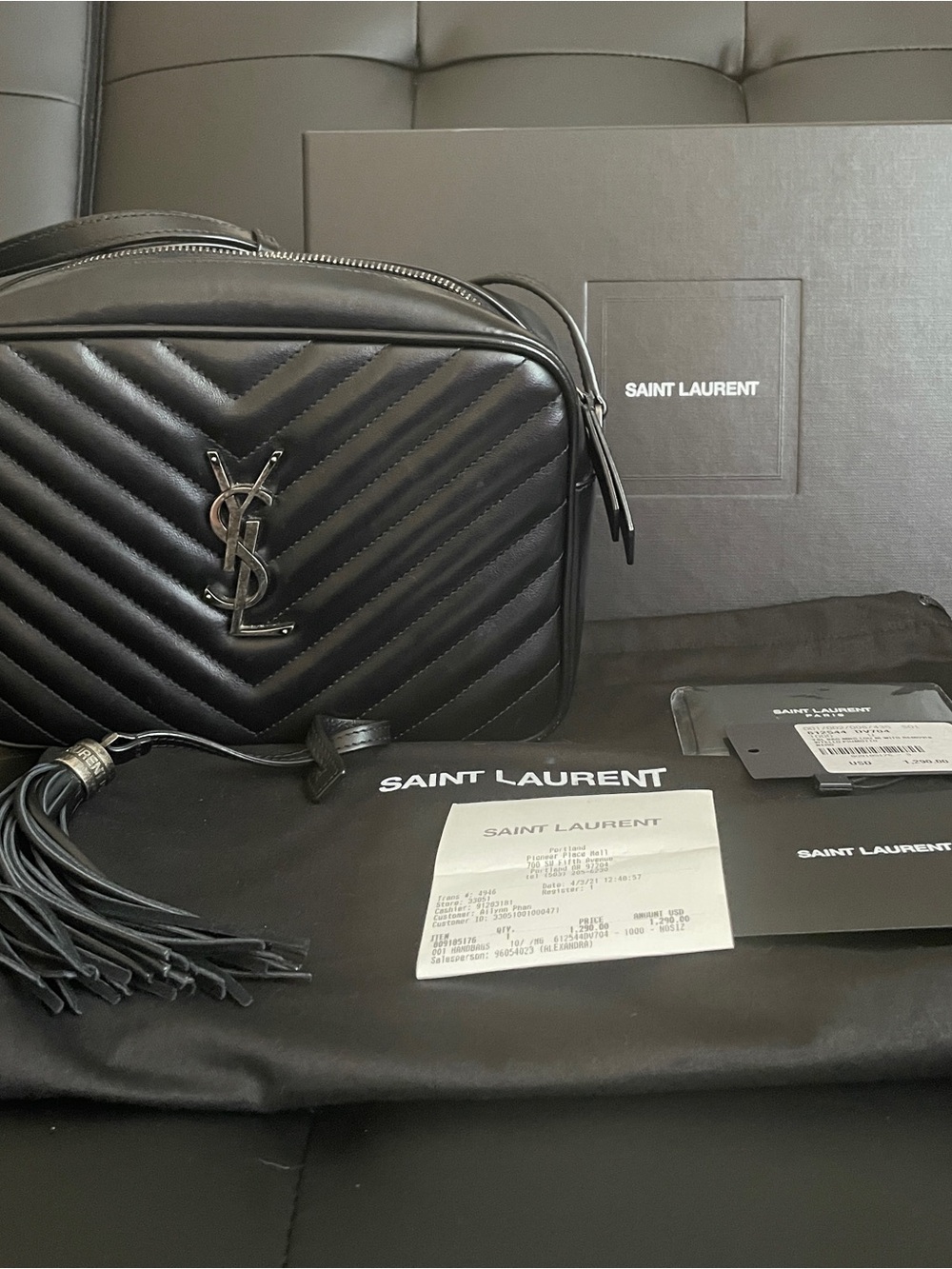 Saint Laurent Medium Quilted Lou Camera Bag with Tassel
